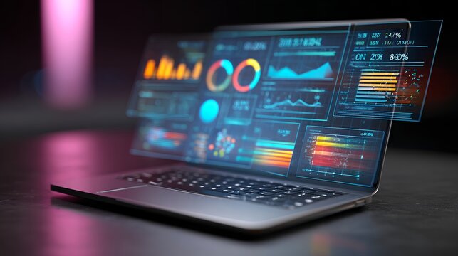 High Tech Laptop Dashboard Display in Neon Studio.