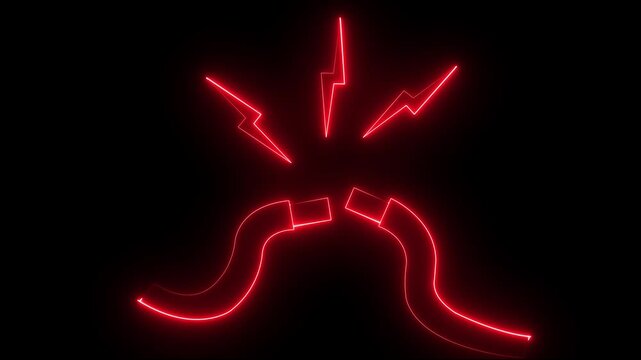 spark effect on Neon glowing thunderbolt speech balloon icon animation in black background. 4k video motion graphic animation ,