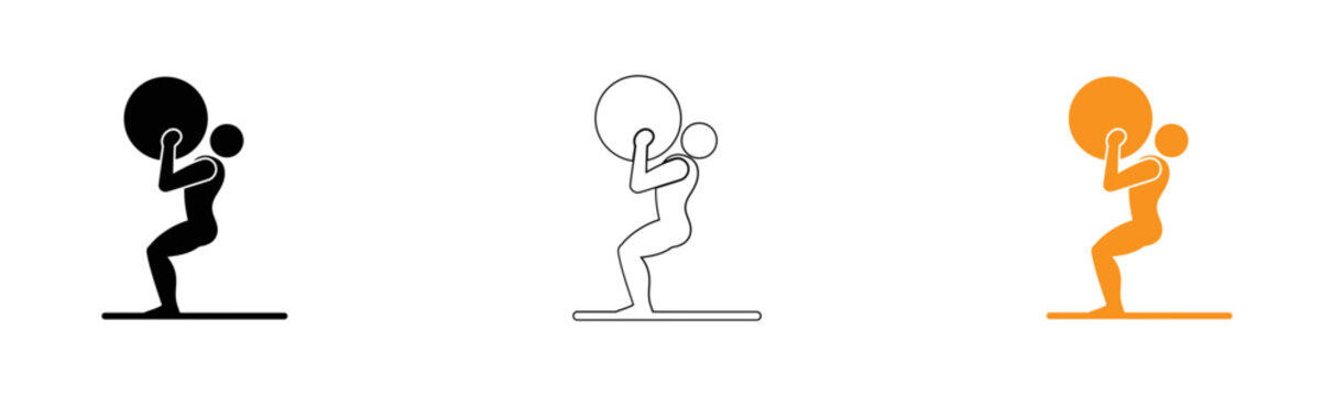 Three colored illustrations of a person in a squatting position