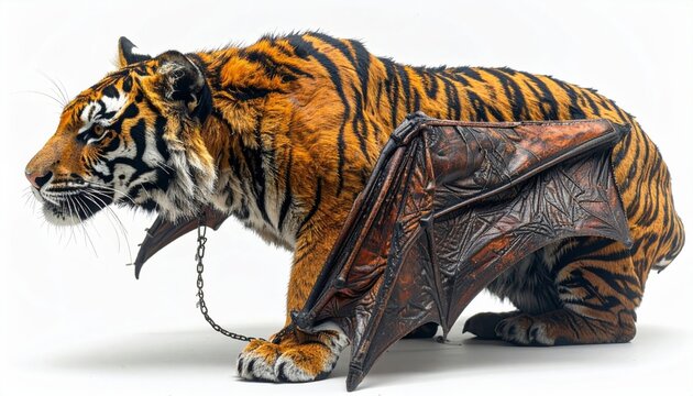 Tiger with dragon wings fantasy creature.
