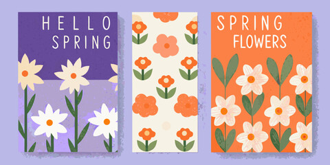 Floral pattern set with spring greetings vibrant pastel colors and hand drawn style high quality © Asit