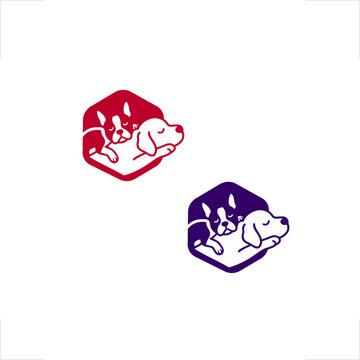 Cozy sleeping dogs niche for pet care industry featuring minimalist monoline mascot style, perfect for animal clinic branding, veterinary service identity, puppy daycare nursery use, and domestic anim
