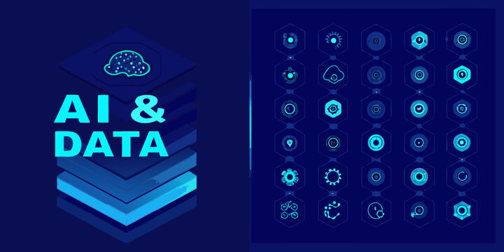 Ai and data technology illustration with layered design and cloud icon vibrant blue tones