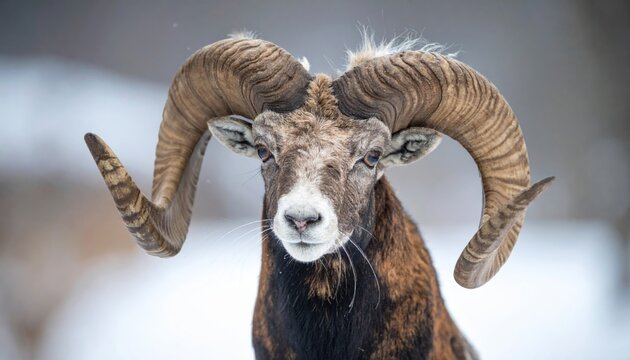 majestic brown ram with large curved horns.