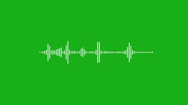 Sound waves on transparent background with alpha channel. Audio spectrum waveform animation, White audio waveform spectrum moving animation on green background. Sound Wave Animated. audio waveform