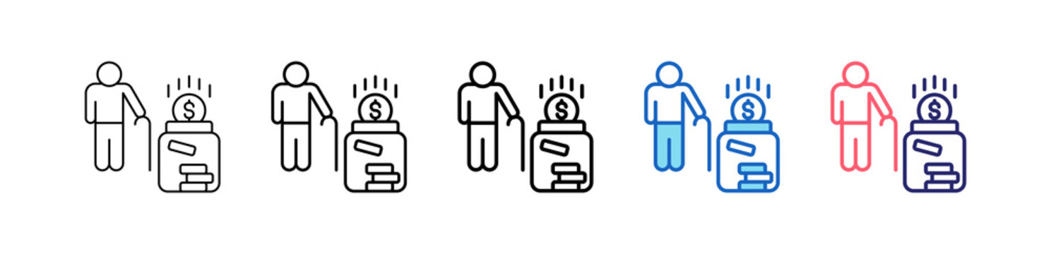 Pension Fund Icon In 5 Different Styles Set Collection.   