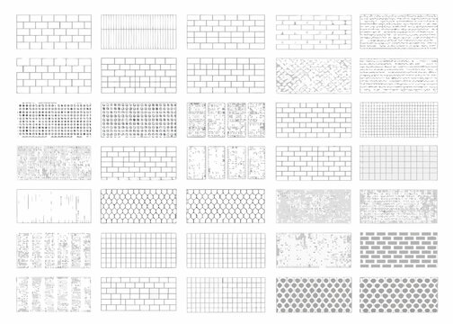 Architectural symbols and patterns in grid format concrete type black and white high quality professional