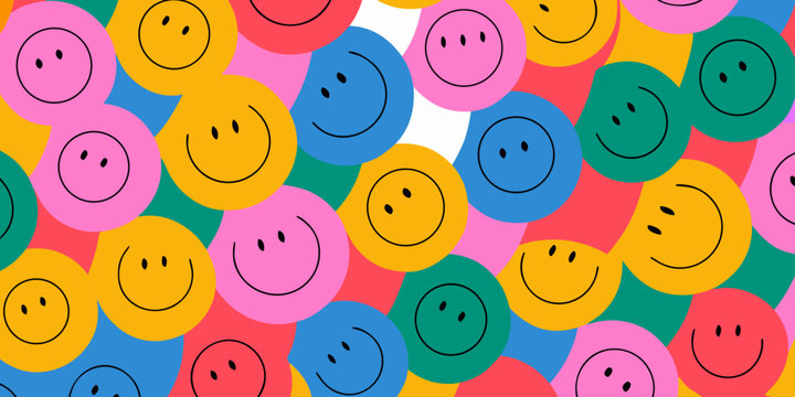 Colorful smiley face pattern repeating illustration with cheerful expressions and vibrant hues high quality professional