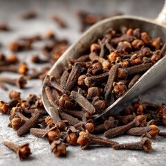 Fototapeta premium Close-up of Whole Cloves in a Metal Scoop