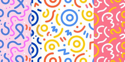 Fototapeta premium Abstract squiggle pattern with circles and dots colorful vector illustration on white background high quality