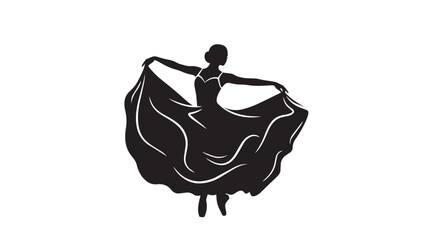 Black silhouette of a dancing ballerina in a flowing dress © rockbd