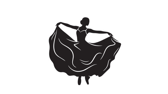 Black silhouette of a dancing ballerina in a flowing dress