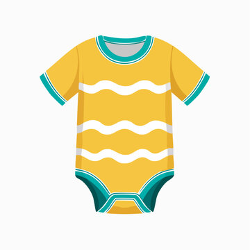 Yellow baby onesie with white wavy stripes