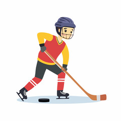 Fototapeta premium Cartoon Ice Hockey Player with Stick and Puck