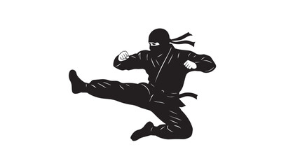 Ninja kicking in black silhouette © rockbd