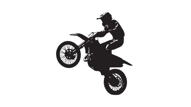 Black silhouette of motorcyclist jumping on bike