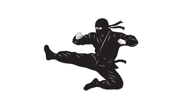 Ninja kicking in black silhouette