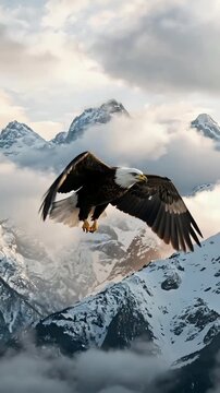 eagle soaring above snow capped mountains