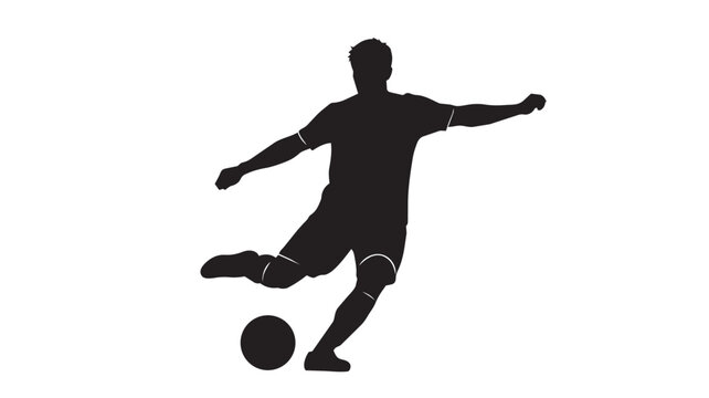 Black silhouette of man kicking soccer ball