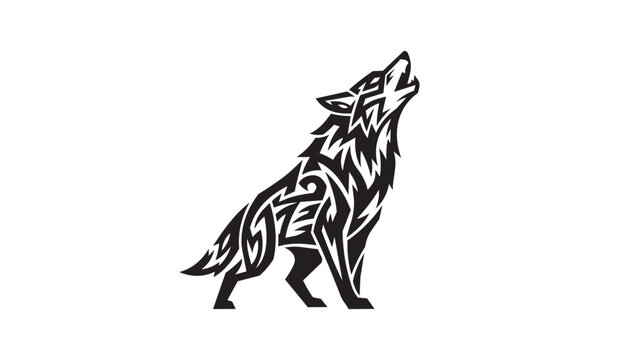Black wolf howling with tribal pattern