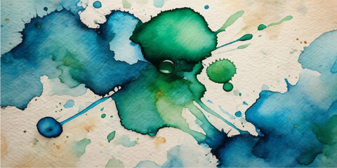 Abstract blue and green watercolor background illustration featuring a vintage grunge texture of a world map globe with artistic continents and paper art elements for a global travel atlas © Al Amin