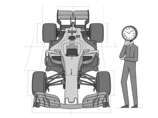 Fototapeta premium Formula Racing Car Front View Technical Sketch