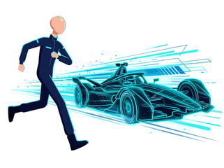 Fototapeta premium Running Athlete with Futuristic Racing Car