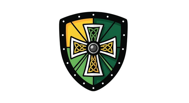 Green Shield with Celtic Cross Design.