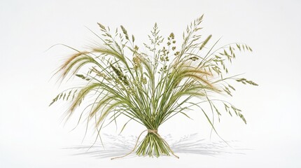 Fototapeta premium A bundle of green and yellow grass tied together with a string isolated on white background