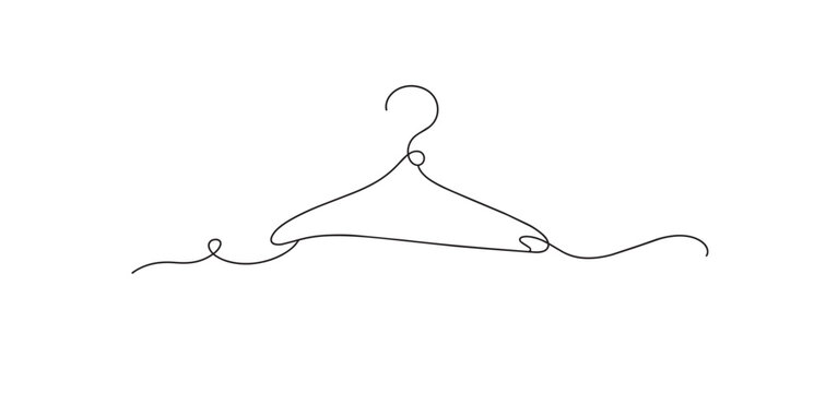One line drawing of clothes hanger. Continuous line of simple wardrobe object form. Fashion and storage concept. Modern minimalist style. single line art vector illustration.