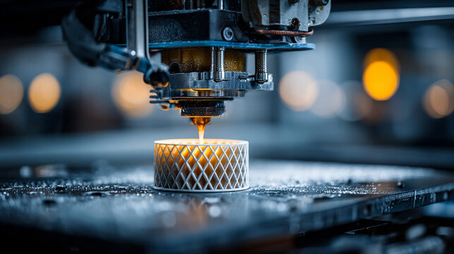 3d printer creates object with molten plastic industrial technology concept with lattice structure