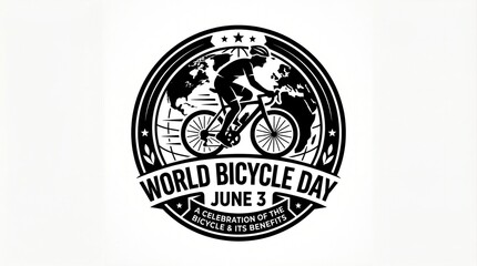 Fototapeta premium World Bicycle Day June 3 Black White Logo Emblem Cyclist Globe Illustration