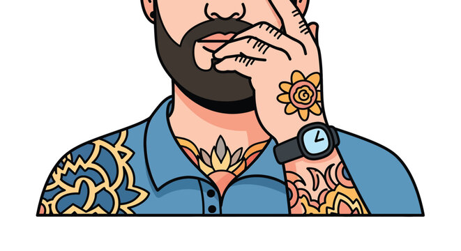 Man with beard and colorful tattoos.