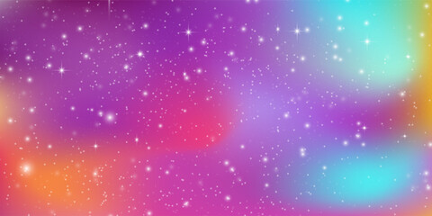 Unicorn magical bokeh background with pastel rainbow gradient and sparkling stars for fantasy design. Soft pink, purple and blue colors with glowing light effects. Dreamy fairy tale atmosphere. © Qiana