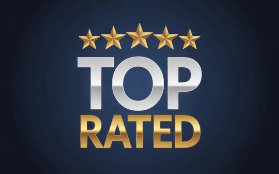 Top rated text with five golden stars highly recommended customer choice product rating service rating quality seal performance review highest rating excellence performance feedback