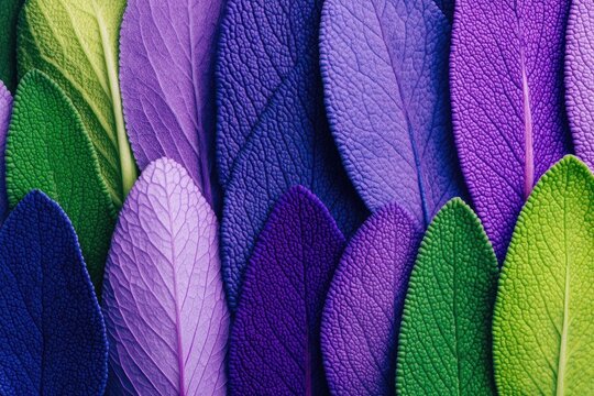 Close-up of Textured Sage Leaves in Vibrant Purple and Green Hues