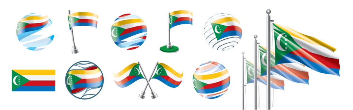A set of vector Comoros flags of different designs