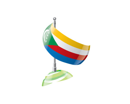 Highly detailed of waving Comoros flag with metallic pole and subtle shadow effects for print