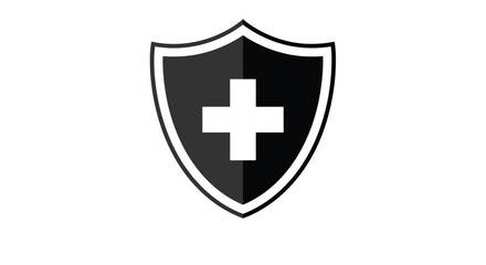 Obraz premium Black shield with a white cross emblem representing medical protection and safety for health care services