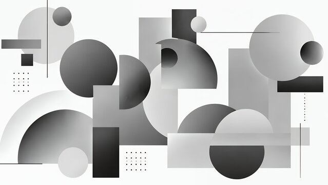 Abstract geometric grayscale shapes with circles and rectangles