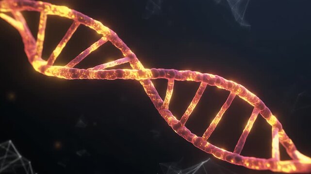 Glowing Orange DNA Strand - A Visual Representation of Genetics and Life Science Discoveries