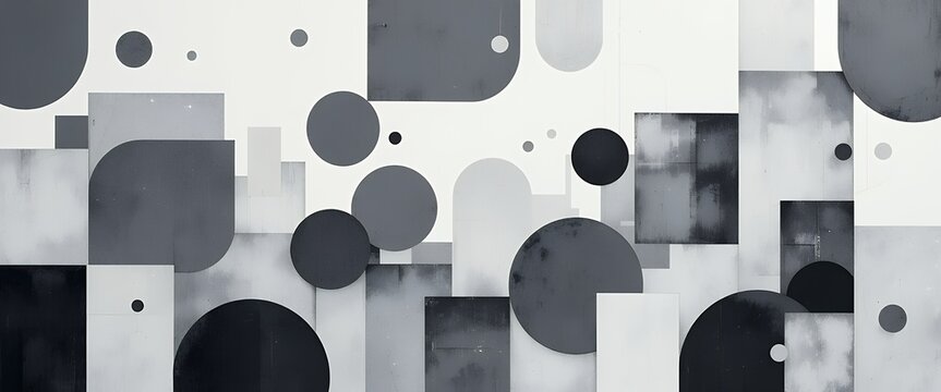 Abstract grayscale circles and squares geometric pattern