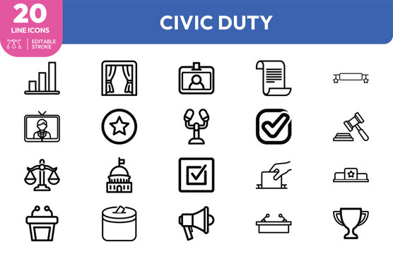 Civic Duty Icons Minimal Line Art Set for Government Policy Public Administration Branding and Presentations