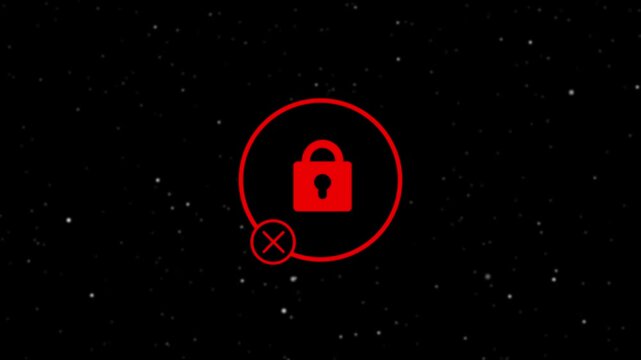 authentication failure animation with user profile icon and illuminated denial mark. identity verification failed concept with secure lock and denied access symbol. privacy access denied interface.