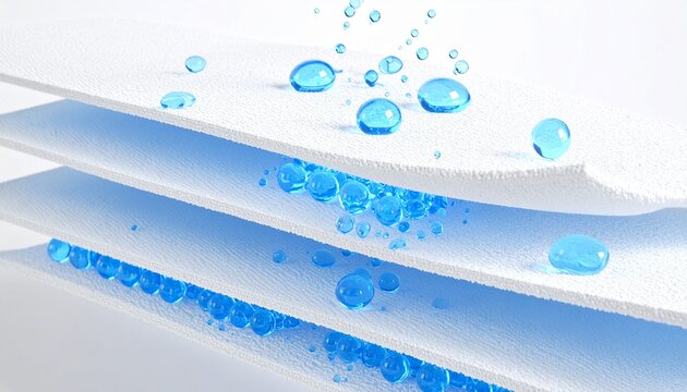 水滴を瞬時に吸収する高吸水シートの多層構造イメージ ジェネレーティブAI