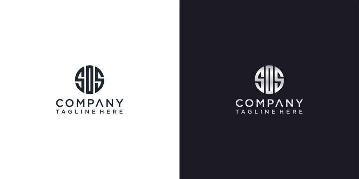 Modern SOS Letter Company Logo Design on Isolated White and Dark Backgrounds, Professional Abstract Emblem