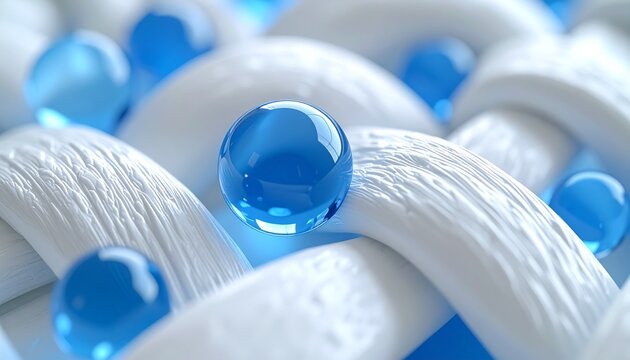 やわらかな不織布に乗る水滴と高吸水素材のクローズアップ ジェネレーティブAI