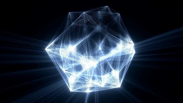 Glowing abstract plexus network structure rotating in the dark