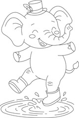 funny elephant dancing coloring page for kids © puspitabormon