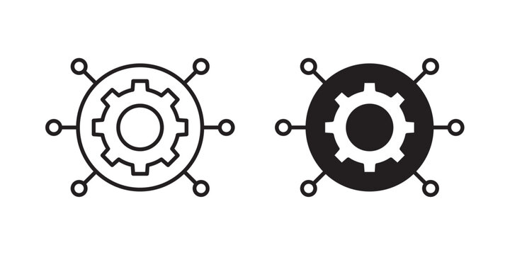 Useful functions icon Centralized Management Icon - Gear Symbol with Network Connection Nodes System Integration Vector - Industrial Automation and Setting Icon 